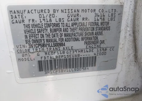 2020 Nissan Kicks S Xtronic Cvt из США, поврежденный, VIN 3N1CP5BV1LL500984